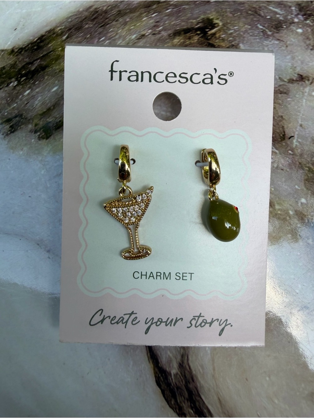 Francesca's Collections Gold Martini & Olive Charm Set
